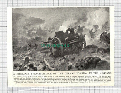 C3918) French Attack On German Position Argonne Great War - c.1918 Book Print
