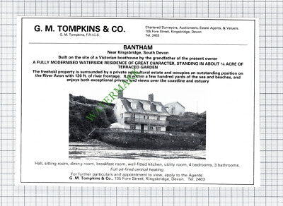 Bantham Kingsbridge Devon House Sale Advert - 1981 Cutting
