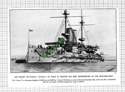 Battleship Ship DUNCAN Marconi Experiments -1903 Cutting