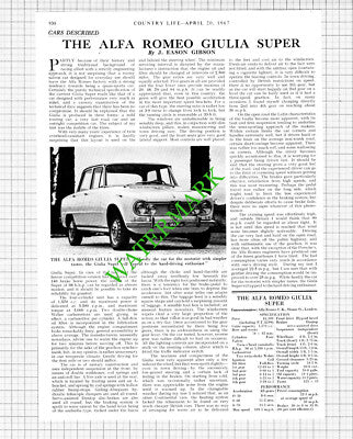 The Alfa Romeo Giulia Super Car Review - 1967 Article