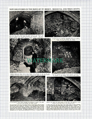 X851) St Bride's Church Fleet Street London Wren Crypt - 1952 Cutting