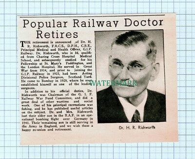 C5416) Dr H R Rishworth GIP Railway India - 1946 Cutting