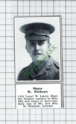 Major H Nickson 1/4th Loyal N Lancs Regiment Lytham - 1915 Small Cutting
