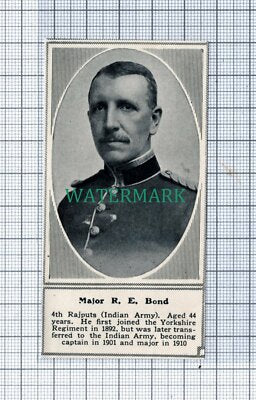 C4888) Major R E Bond 4th Rajputs Indian Army World War One - 1915 SMALL Clip