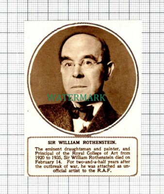 C5710) Sir William Rothenstein Royal College Art Obituary -1945 Cutting SMALL