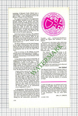Barnard Castle School Eric Holliday Prof Kenneth Mellanby - 1983 Article