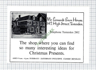 C6949) Mr Leonard's Linen House Tenterden Advert - 1965 Cutting
