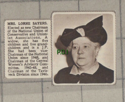 C1132) Mrs Lorne Sayers National Union Conservative Unionist - 1951 Clip SMALL!