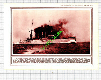 German Flag Ship SCHARNHORST World War One WW1 -1914 Cutting / Print