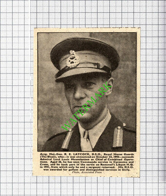 Actg Major General R E Laycock Royal Horse Guards World War Two - c.1943 Cutting