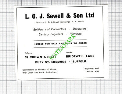 Bury St Edmunds LCJ Sewell & Son Builders Small Advert - 1964 Cutting