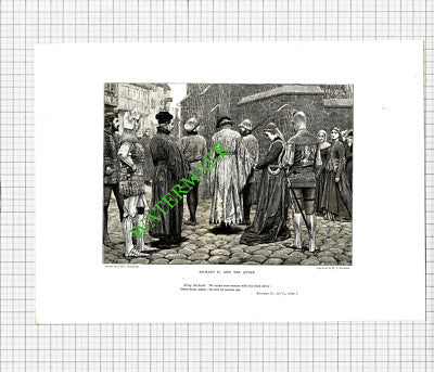 KING RICHARD II and the Queen William Shakespeare - c.1880 Antique Print