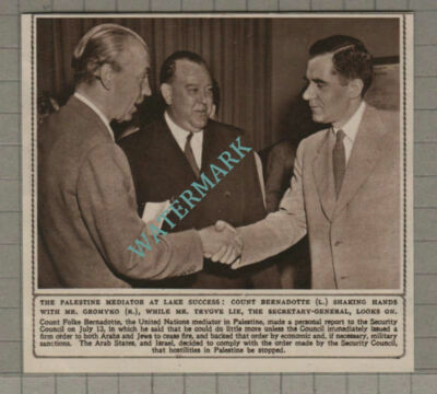 C3179) Count Bernadotte Mr Gromyko Mr Trygve Lie - 1948 Cutting