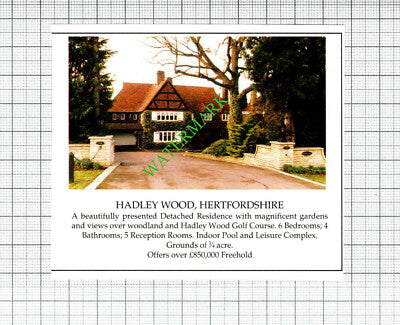 Hadley Wood Hertfordshire House Sale Advert - 1991 Cutting