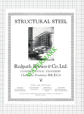 Redpath Brown & Co Ltd London Constructional Engineers Advert - 1926 Cutting