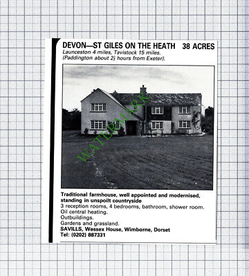 St Giles On The Heath Devon House Sale Advert - 1981 Cutting
