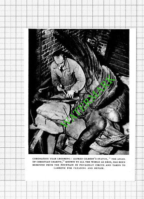 Eros Statue Removed For Cleaning Lambeth - 1953 Cutting