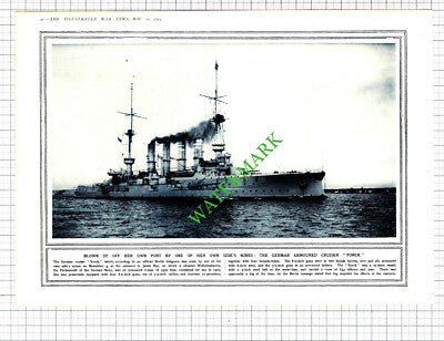 German Armoured Cruiser Ship YORCK World War One - 1914 Cutting / Print