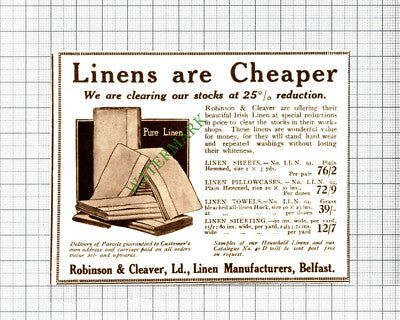 Robinson & Cleaver Ltd Linen Manufacturers Belfast Advert - 1921 Small Cutting