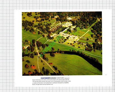 Chatsworth House Derbyshire Aerial View - c.1990s Cutting