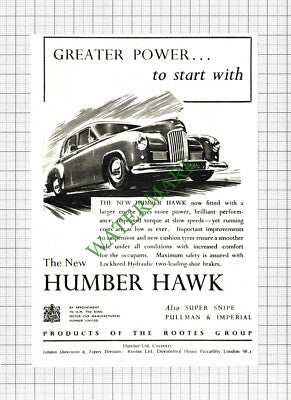 Humber Hawk Car Small Advert - 1950 Cutting