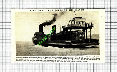 Lansdowne Train Ferry Windsor Ontario to Detroit USA - c.1940s Small Cutting