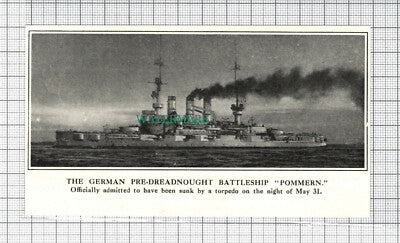 C3880) German Ship Battleship POMMERN World War One WW1 -1916 Clip SMALL