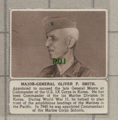C989) Major General Oliver P Smith US 1X Corps Korea Marines 1951 SMALL Cutting