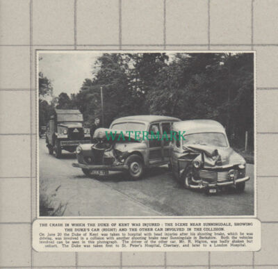 C4357) Duke of Kent Car Accident Sunningdale Berkshire R Higton 1954 Cutting