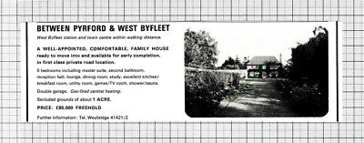 Pyrford West Byfleet House Sale Advert - 1977 Cutting