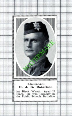 Lt H J G Robertson 1st Black Watch Public Schools Bt WW1 - 1915 SMALL Cutting