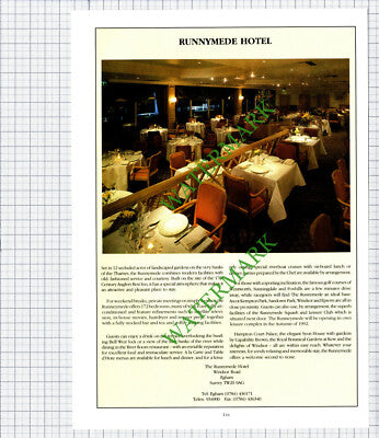 The Runnymede Hotel Egham Surrey Advert - 1992 Cutting / Print