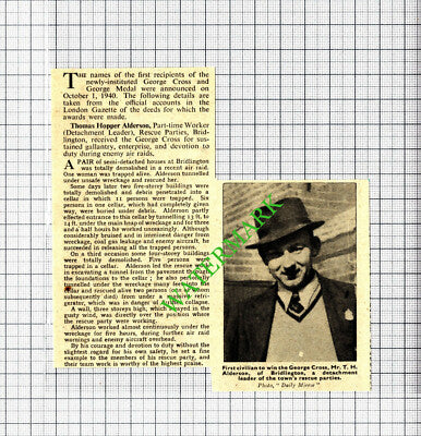 Thomas Hopper Alderson Rescue Parties Bridlington World War Two - 1940 Cutting