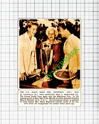 Miss M Connolly Miss A Mortimer Mrs Hazel Wightman Tennis -1953 Small Cutting