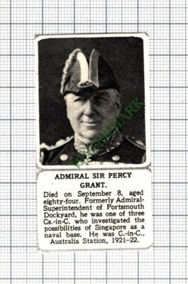 C8141) Admiral Sir Percy Grant Portsmouth Dockyard Obituary -1952 SMALL Cutting