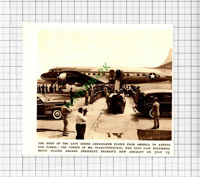 Greek Ambassador Funeral Mr Diamantopoulosn President Truman - 1947 Cutting