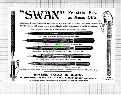 Swan Fountain Pen Mabie Todd and Bard London Advert - 1903 Cutting