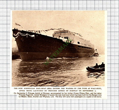 C8129) Norwegian Mail Boat LEDA Wallsend Launch - 1952 Cutting