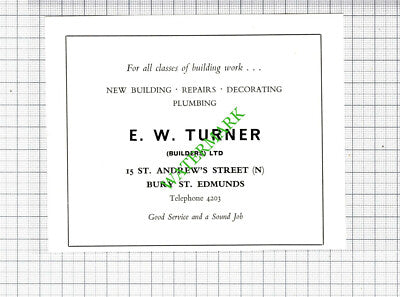 Bury St Edmunds E W Turner Builders Ltd Small Advert - 1964 Cutting