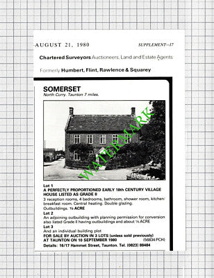 North Curry Somerset House Sale Advert - 1980 Cutting
