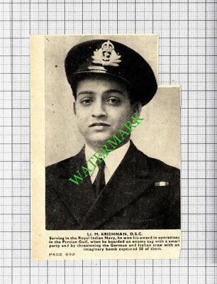 Lt M Krishnan Royal Indian Navy WW2 - 1944 Small Cutting