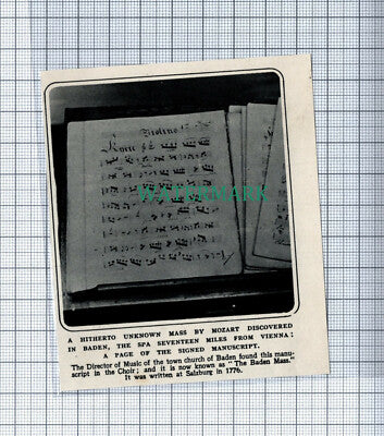 C4700) Mozart Manuscript Discovered Baden Italy - 1931 Clip