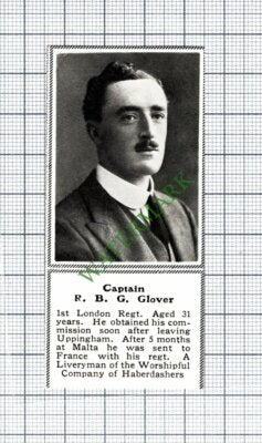 Captain R B G Glover 1st London Regiment Uppingham WW1 - 1915 Small Cutting