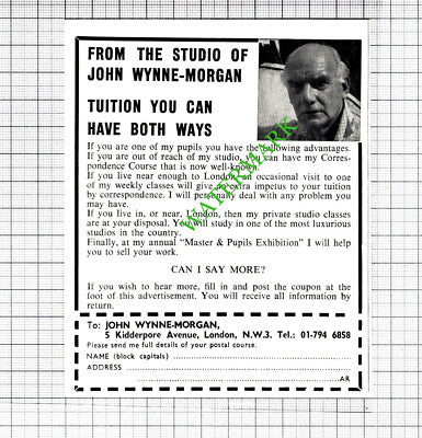 John Wynne-Morgan Artist Course Small Advert - 1968 Cutting