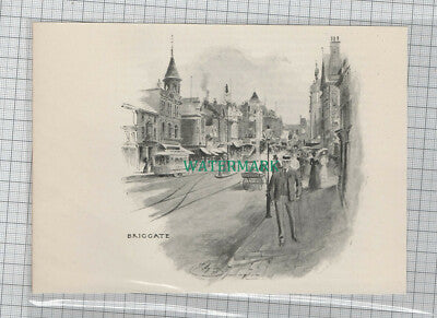 C1208) Briggate Leeds Yorkshire ~ Antique Book Cutting c.1900