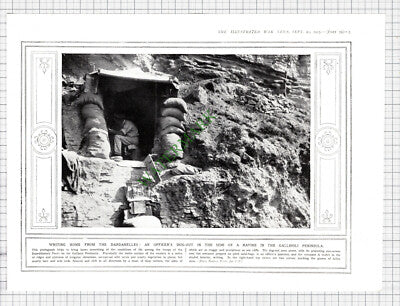 Gallipoli Peninsula Dardanelles Dug Out World War One - 1915 Cutting / Print