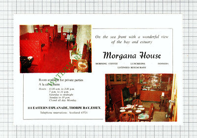 Morgana House Restaurant Thorpe Bay Essex Advert - 1964 Cutting