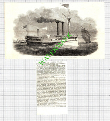 The GRIFFITH Steamer Ship Buffalo Harbour Roby - 1850 2-Part Cutting / Print