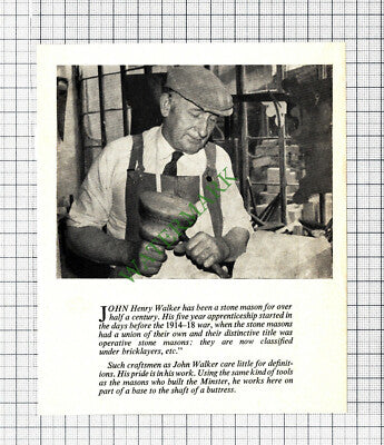John Henry Walker Stone Mason York Minster - 1977 Cutting