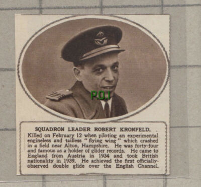 C1055) Sqdn Ldr Robert Kronfield Alton Hampshire Glider Crash 1948 SMALL Cutting